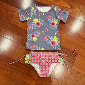 Oopsie Daisy - Floral Kids Swim Set - Gray and Pink - Size 4